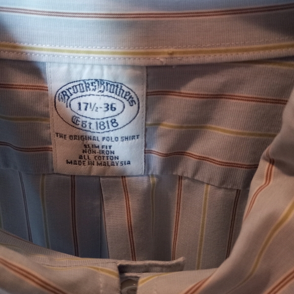 Brooks Brothers Slim Fit Blue 1/2-36 Button Down Front Pocket Long Sleeves Shirt - Picture 6 of 7